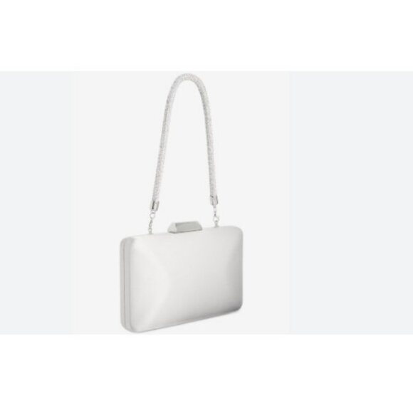 INC International Concepts crystal top handle satin clutch evening bag -Silver - Picture 3 of 8